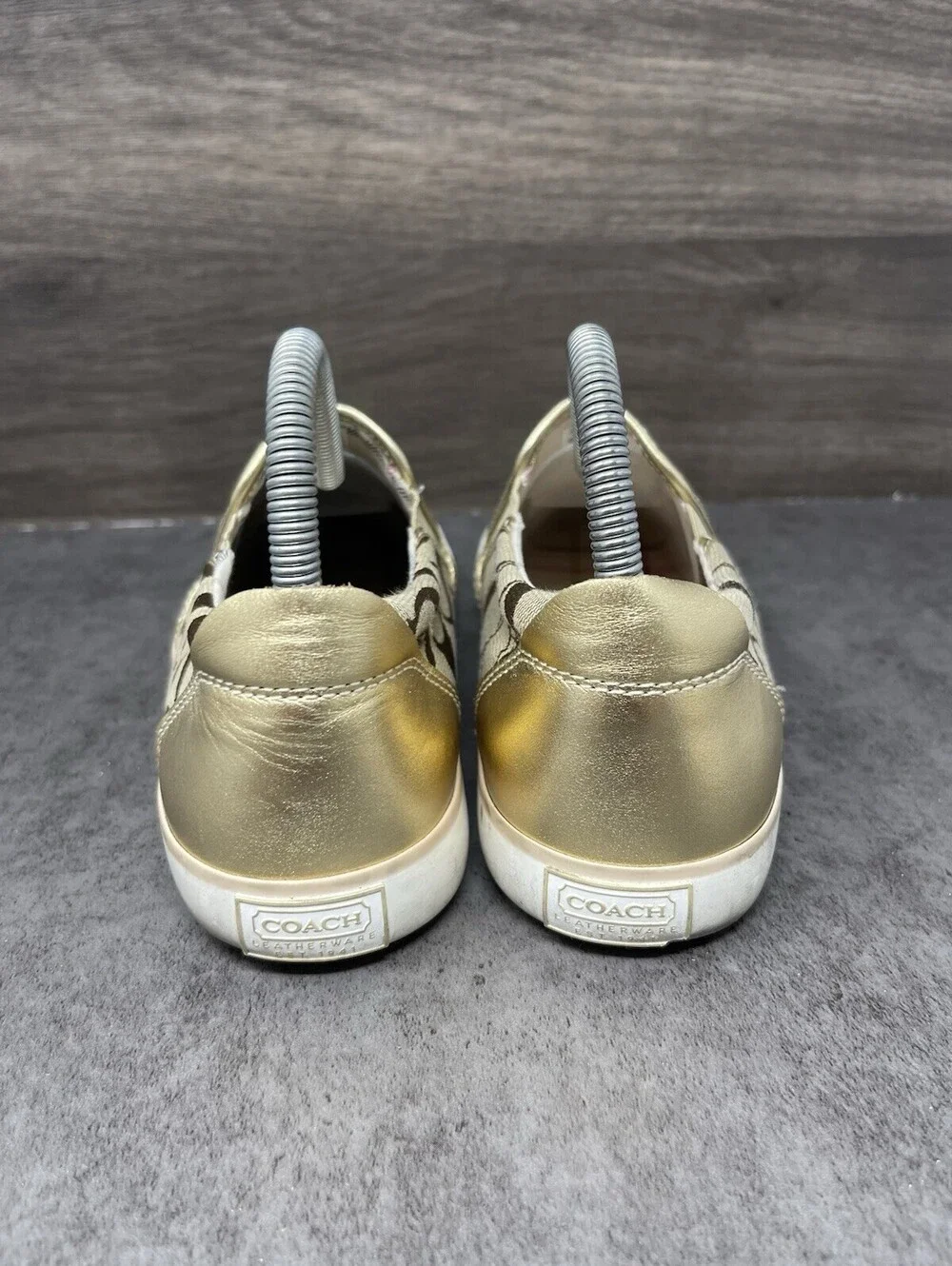 COACH Beale Slip On Shoes Womens Size 7 Gold Monogram Logo Sneakers